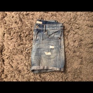 Distressed high waisted denim shorts